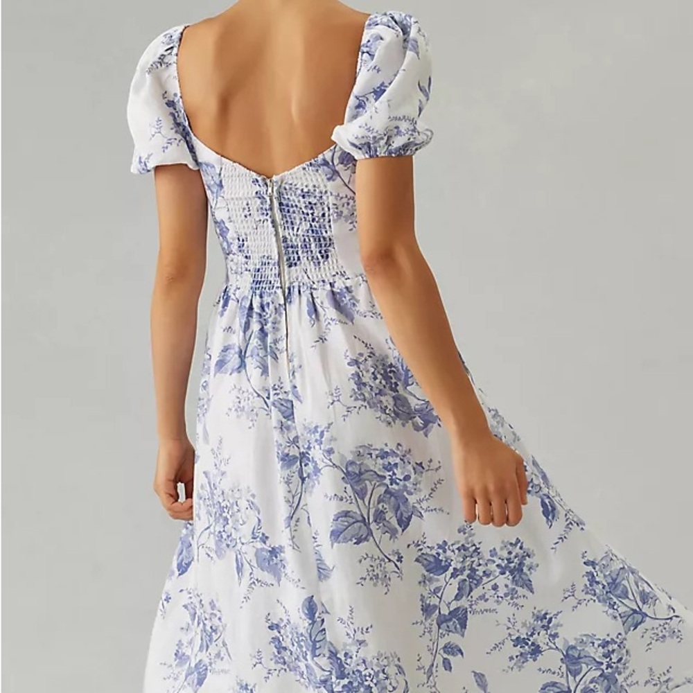 Reformation Davila Shirred Floral-Print Linen Midi Dress - Picture 2 of 4